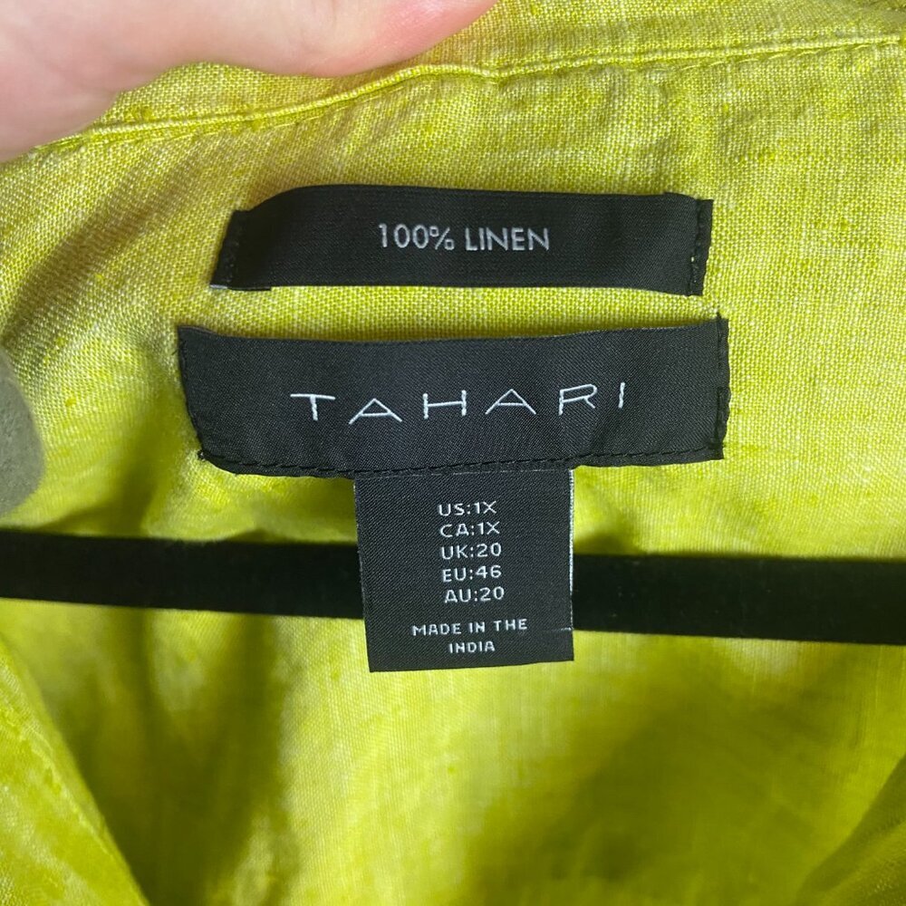 Tahari Size 1X Pure Linen Pop Over Blouse Top Yellow Green Beachy Lagen Look - Picture 5 of 5